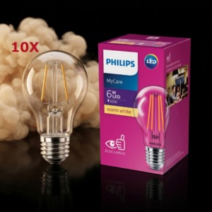 Philips Lot de 10 Lampes à filament LED Classic 6-60W A60 E27 blanc chaud
